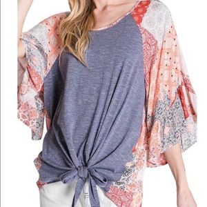 Super cute tie top with detail flared sleeves